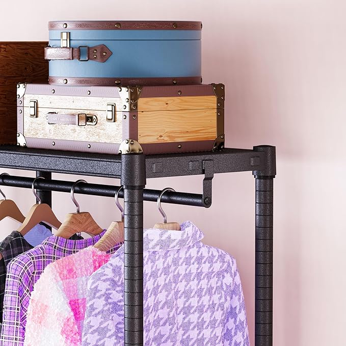 IZEUK Heavy Duty Rolling Garment Rack Wire Clothes Rack for Hanging Clothes, Metal Freestanding Closet Wardrobe Rack with 1 Rod Black 15.4" D x 35" W x 71.5" H