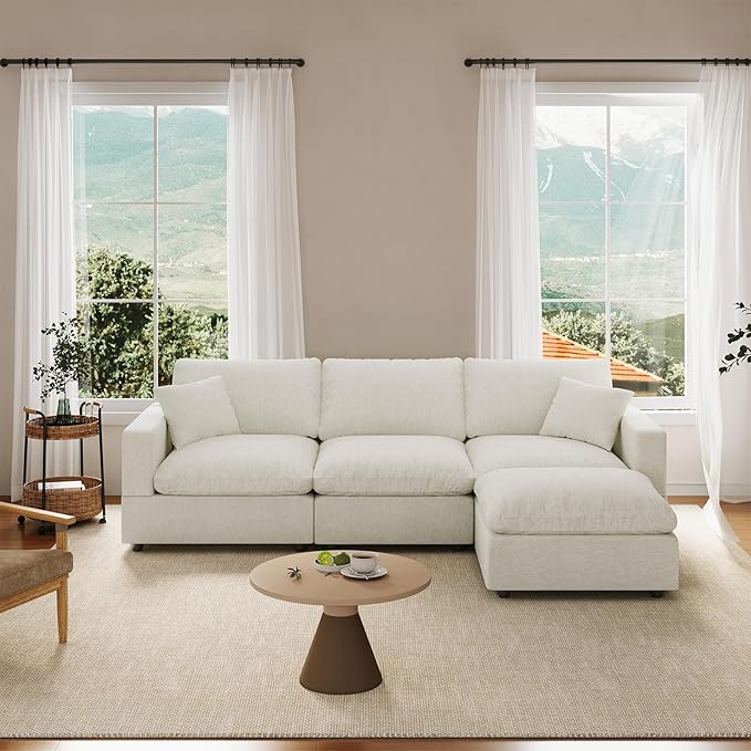Cloud Couch Modular Sectional Sofa, 95.4" 4-Seater L Shaped Sectional Couches for Living Room, Convertible Cloud Sofa with Ottoman, Down Filled Wide & Deep Seat, Removable Washable Cushion Covers