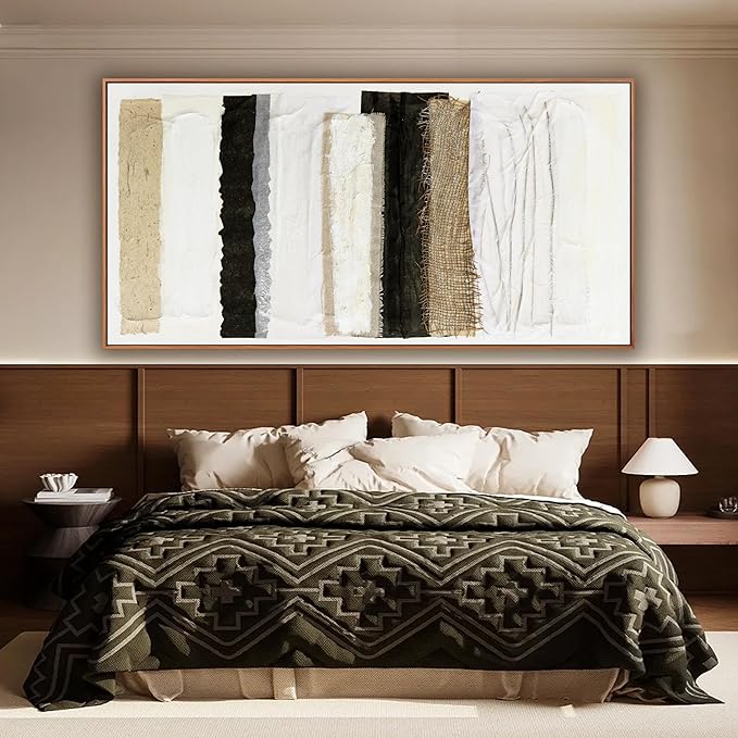 Framed Abstract Canvas Wall Art Decor Home Decor Large Wall Art Prints Wall Decorations Multicolor Overlapping Strips Framed Artwork Parting for Living Room Wall Bedroom Kitchen Office Decor 29"×58"