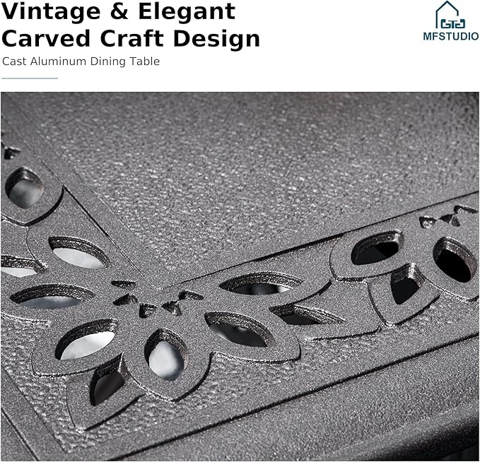 MFSTUDIO 7 Pieces Patio Dining Set, All Weather Patio Furniture Set for 6 with Rectangular Cast Aluminum Table and 6 Wicker Chairs, Outdoor Patio Table and Chairs Dining Set for 6