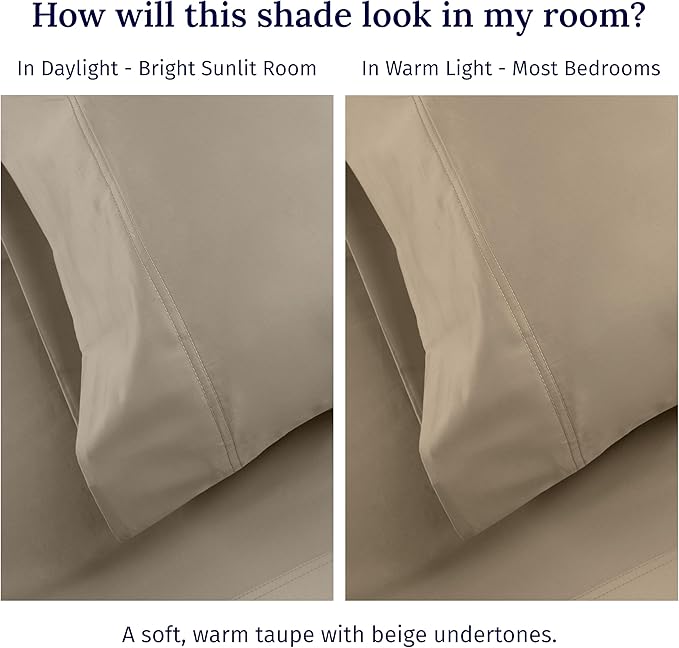 California Design Den Luxury Queen Size Sheet Set - 100% Cotton, 600 Thread Count Deep Pocket Queen Sheets, Hotel-Quality Bedding with Sateen Weave (Cool Taupe)