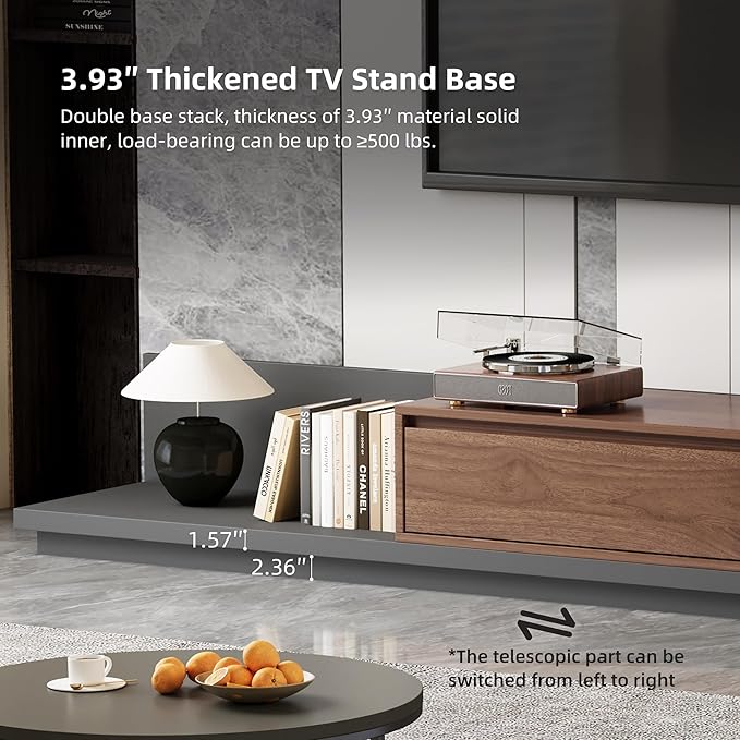 Mid-Century Modern Extendable TV Stand with Ample Storage for Living Room – Adjustable TV Cabinet from 78.7" to 130", 3-Drawer Entertainment Center, Walnut