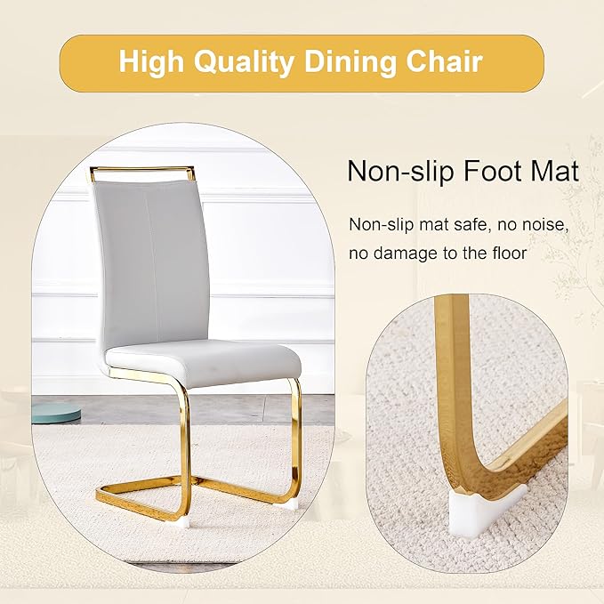 67-inch Modern Dining Table Set for 6 with 1.8 Inch Faux Marble Table Top & 6 PU Leather Chairs, White Luxury Kitchen and Dining Room Furniture Set