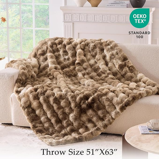 BENVWE Fluffy Faux Fur Throw Blanket for Couch - Soft, Plush, Thick, Cozy, Fuzzy Luxury Minky Bubble Blanket for Home Living Room Decor, Gifts for Women, Tie-dye Brown, 51" x 63", 1100GSM