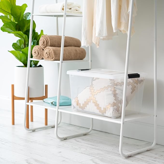 IRIS USA 40 Qt Stackable Plastic Storage Bins with Lids, 6 Pack - BPA-Free, Made in USA - See-Through Organizing Solution, Latches, Durable Nestable Containers, Secure Pull Handle - Clear