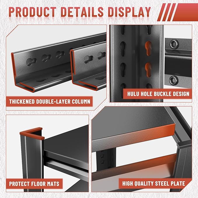 63" Tall Heavy Duty Metal Shelf Unit, 2000 lbs Capacity,Tool Free Assembly, All Steel Construction for Garage, Warehouse, Basement (Black, 39.4''W x 19.7''Dx 63" H)