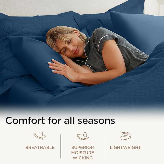 Threadmill Luxury Cotton Blankets for King Size Bed | All-Season Cozy 100% Cotton Blanket | Criss Cross Soft & Lightweight Coverlet fits California King Size Bed, 104x92 | Folkstone Blue