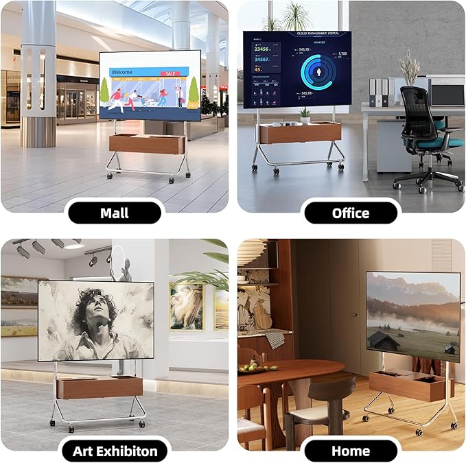 Solid Wood Mobile TV Cart Rolling TV Stand with Wheels for 42-75 Inch LCD LED Flat Curved Screens up to 180 Lbs, Heavy Duty Portable Floor Stainless Steel Mobile TV Stand (Walnut, 42-75inch)