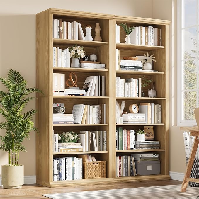 Rresyet Bookcase and Bookshelves, 28" W Tall Bookshelf with Elegant Design, 6 Tiers Spacious Book Storage, Freestanding Book Organizer, Display Library Shelf for Home Office, Living Room & Study Room