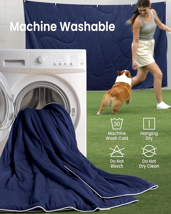 Cooling Comforter King Size, Breathable Blanket for Hot Sleepers & Night Sweats, Q-Max>0.46 Tech, Summer Lightweight & Skin-Friendly Bedding,106"x97", Dark Blue