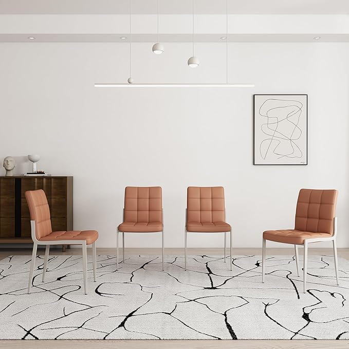 Dining Chairs (Set of 6), PU Leather Modern Armless Kitchen Dining Room Chairs, Upholstered Decorative Side Chairs with Metal Feet (Brown)