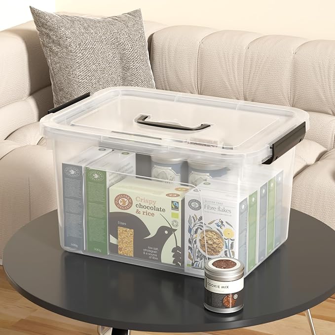 17.5 L Clear Plastic Storage Bin with Handle, Latching Storage Box with Lid, 4 Packs
