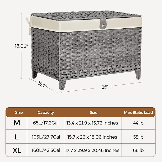 Wicker Storage Basket with Lid,Rattan Shelf Basket with Removable Liner Bag,105L Storage Bin,Storage Trunk with Heightened Feet,Storage Container for Wardrobe,Home Organizer