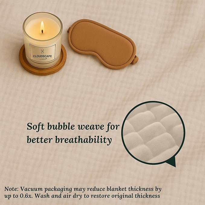 Cloud Scape Linen 100% Cotton 8 Layer Muslin Blanket Twin Size,Lightweight, Breathable Bed Blanket, Suitable for All Season, Cotton Gauze for Couch & Sofa, 68x92, Beige Fog