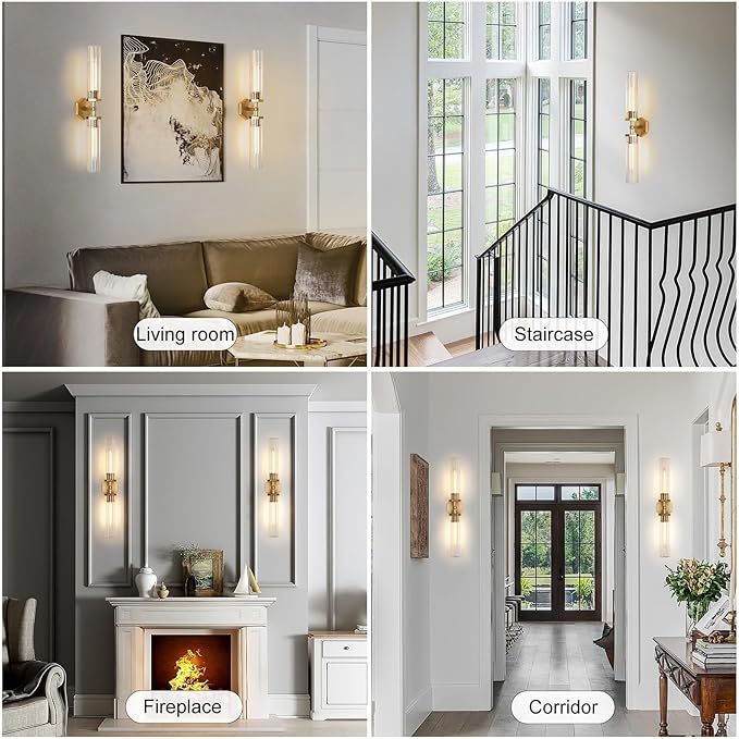 Gold Crystal Bathroom Wall Sconce Light Fixture Modern Bathroom Vanity Light,28.5in Brass Sconces Wall Lighting,Linear Indoor Wall Sconce Light for Bedroom,Hallway,Staircase,Living Room,Dining Room