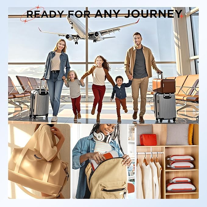 8 Set Compression Packing Cubes for Travel Essentials,Compressible Expandable Packing Cubes for Suitcase,OlarHike Luggage Organizer Bags for Travel,Handy Helper for Organizing Clothes(Orange)