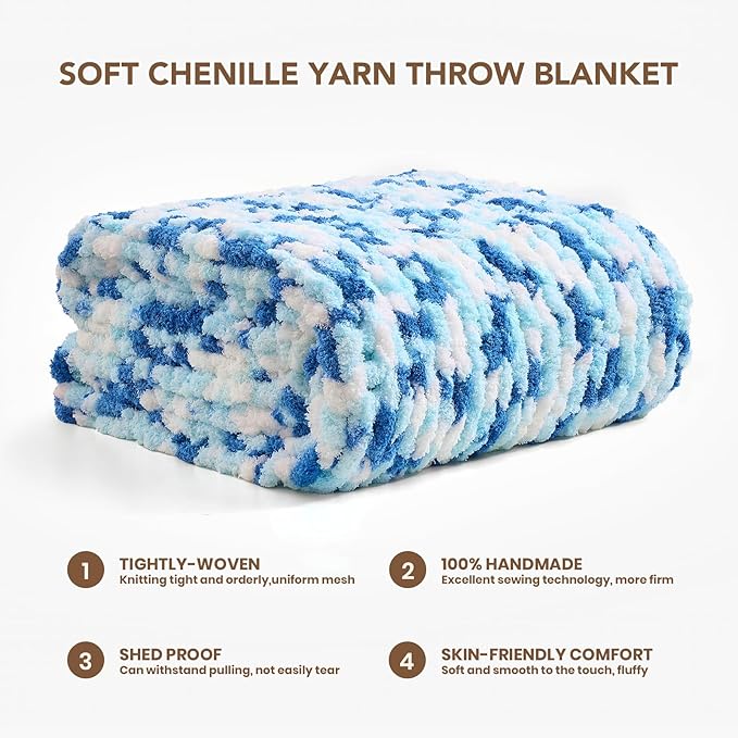 L'AGRATY Chunky Knit Blanket Throw: 60''x80'' Chenille Chunky Knitted Throw Blankets for Twin Bed Couch - Handmade Thick Cable Knit Blanket - Large Crochet Rope Blankets for Home Decor