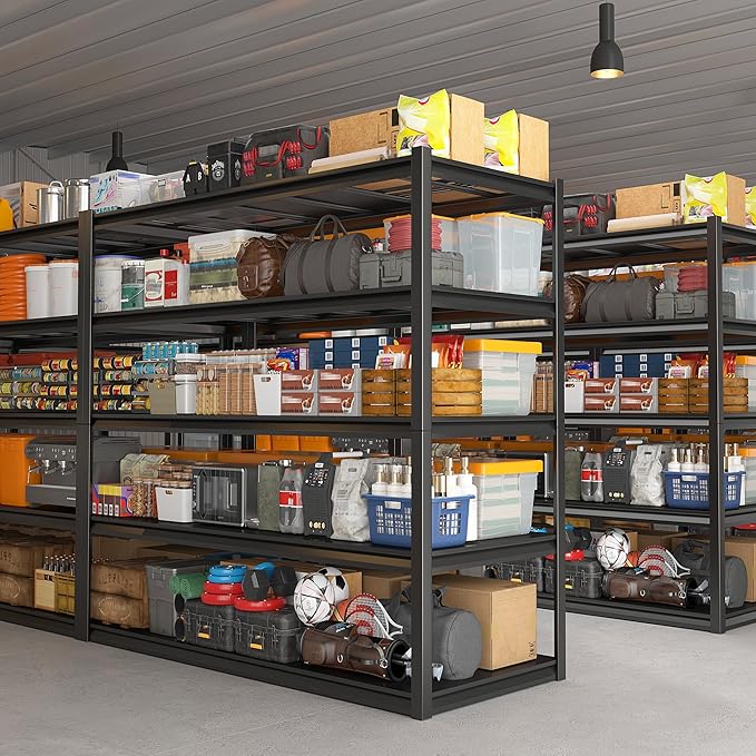 REIBII Garage Shelving 48.2" W Storage Shelves 3000LBS Metal Shelving Heavy Duty Adjustable Metal Shelf 5 Tier Pantry Shelves for Basement Warehouse Supermarket 72.2" H x 24.2" D x 48.2" W, 4 Pack