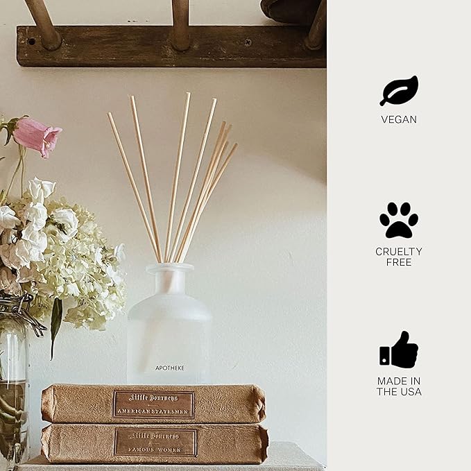 Apotheke Luxury Scented Reed Diffuser for Home, Magnolia Bouquet - 6.7 Fl Oz Essential Oil Aromatherapy - 10 Rattan Scent Sticks Room Diffuser - Long-Lasting Fragrance for Bedroom, Home, Bathroom