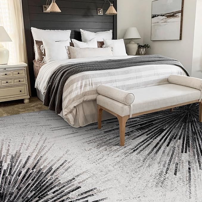 Lahome Modern Black 10x14 Rug for Living Room, Large Washable Area Rug Non-Slip Ultra-Thin Stain Resistant Carpet for Dining Room Table, Abstract Print Indoor Carpet for Bedroom Office