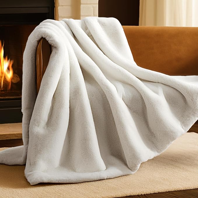 Bare Home Faux Fur Blanket - Ultra-Soft Luxurious - Cozy Warm Blanket for Couch, Sofa, Chair, Bed - Fuzzy Fluffy Super Soft - Decorative Bed Blanket, 80x60 inches (Oversized, White)