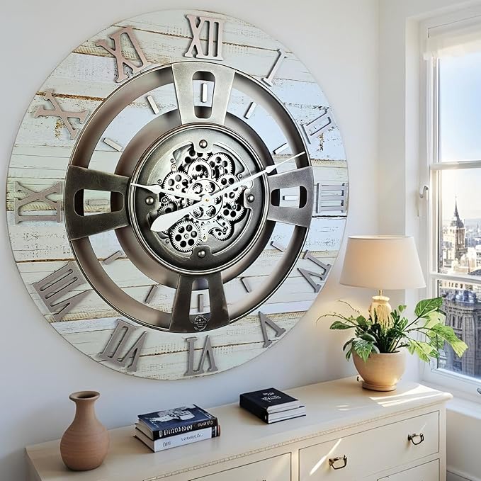 The Gears Clock Real Moving Gear Wall Clock England Line (Desert Beige, 36 inches (90 cm))