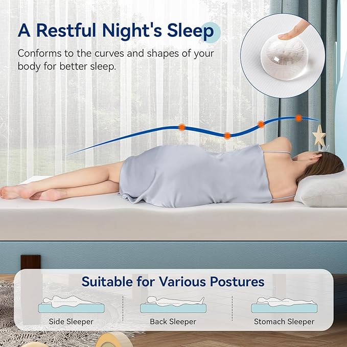 Amazon Basics Memory Foam Mattress, Soft Plush Feel, 6 Inch, Twin, White/Grey