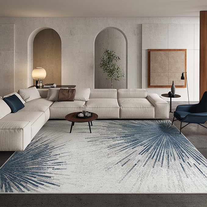 Lahome Modern 8x10 Rugs for Living Room - Washable Ultra-Thin Large Area Rug Throw Non-Slip Stain Resistant Rug for Dining Room Table, Abstract Print Carpet Rug for Bedroom Office (Blue/Gray, 8'x10')