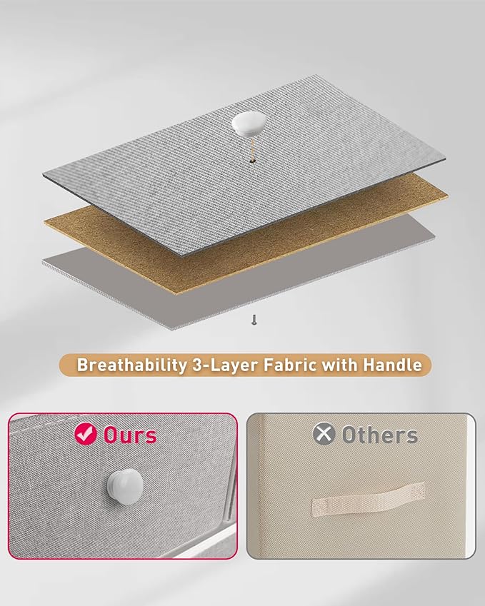 Tall Fabric Dresser for Bedroom, Vertical Storage Organizer Tower with 6 Drawers, Chest of Drawers with Bins, Steel Frame, Wood Top for Bedroom, Closet, Entryway Light Grey