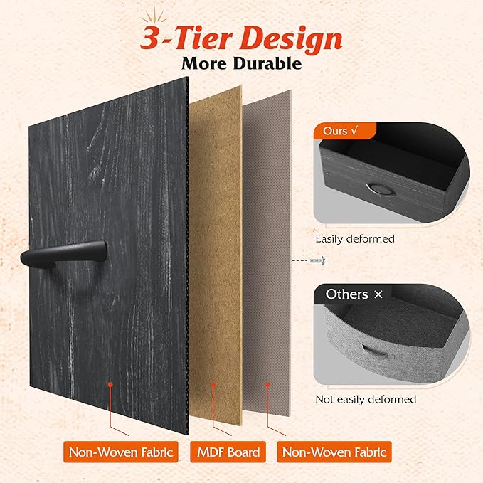 WLIVE Storage Organizer Unit with 13 Fabric Bins, Storage Drawers Organizer with Steel Frame, Tall Storage Tower Organizaton for Living Room, Hallway, Office, Charcoal Black Wood Grain Print