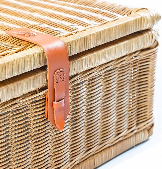 The Basket Lady Covered Wicker Storage Basket, Small, 17 in L x 11 in W x 6 in H, Sandstone