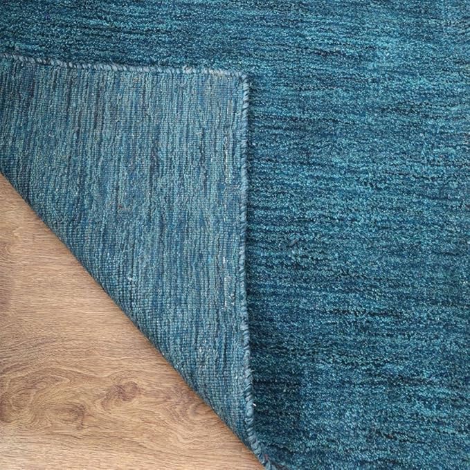 Hand Knotted Loom Wool ECO-Friendly Area Rugs - 2'6''x6', Runner, Blue Color, Solid Plain Design, High Pile Thick Handmade Anti Skid Area Rugs for Living Room, Bed Room (L00111)