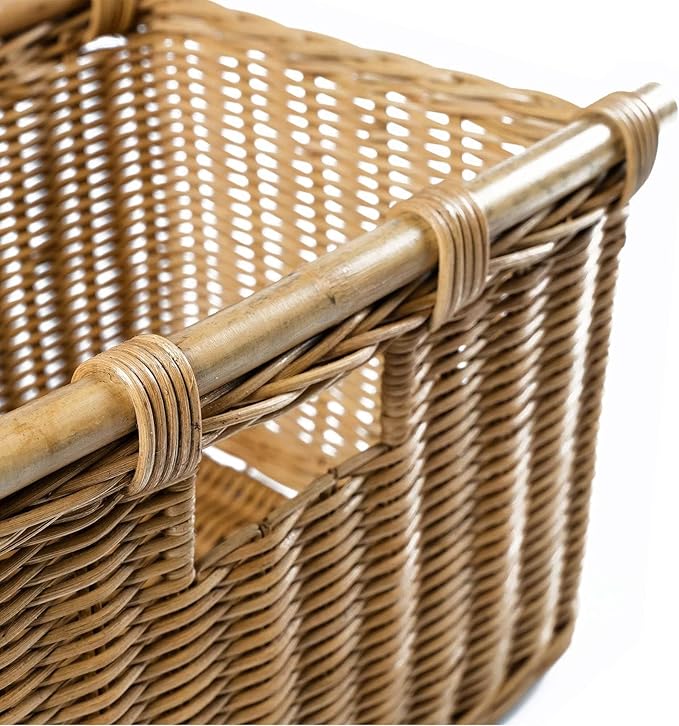 The Basket Lady Tall Narrow Wicker Storage Basket, Medium, 18 in L x 12 in W x 11 in H, Sandstone