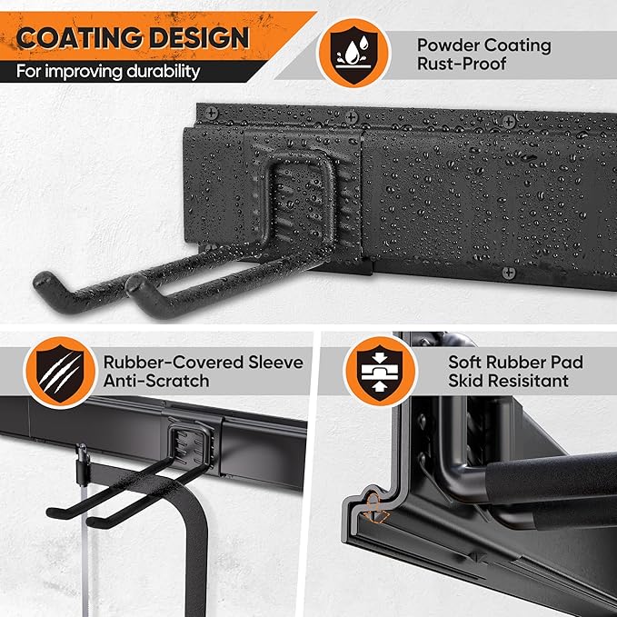 Garden Tool Organizer Wall Mount, 32 inches Tool Storage Rack with Adjustable Hooks, 600lbs Adjustable Heavy Duty Metal Hooks, Yard Shed Rack Holder System Hanging Rake Broom Mop Snowboard, Men Gift