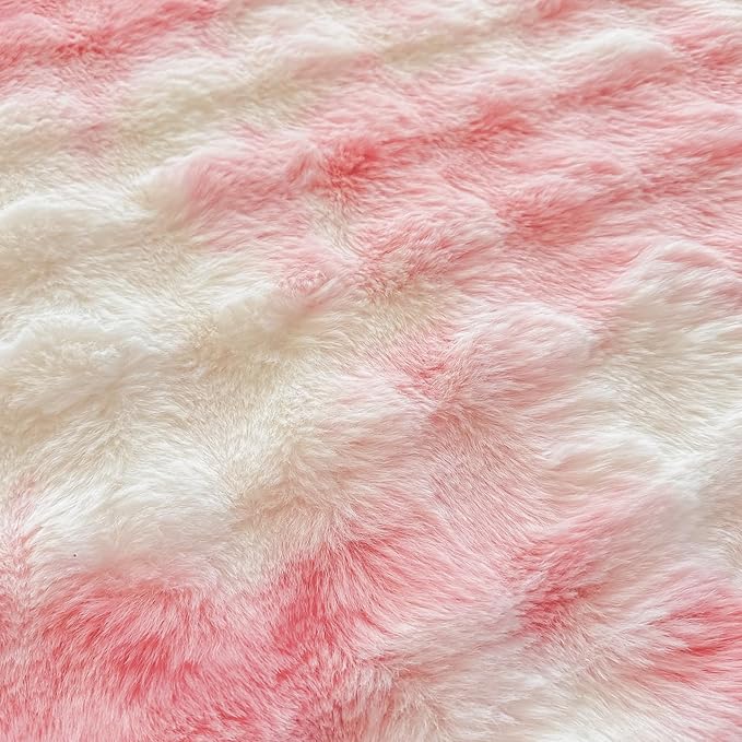 Pink White Rabbit Plush Area Rug for Bedroom Living Room Sofa,5'X8' Faux Fur Fluffy Shaggy Rectangular Square Rug for Kids Teen Girls Room,Furry Carpet Rug for Nursery Baby Room Decor for Teenage