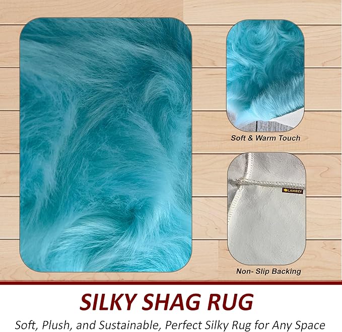 Free Shape Luxury Soft Fluffy Shag Area Rug Duo Decto 12 Pelts 6'x12', 180x360cm - Vegan Fur Ultra Soft Indoor Carpet Nursery Rugs for Bedroom Home Decor, Blue