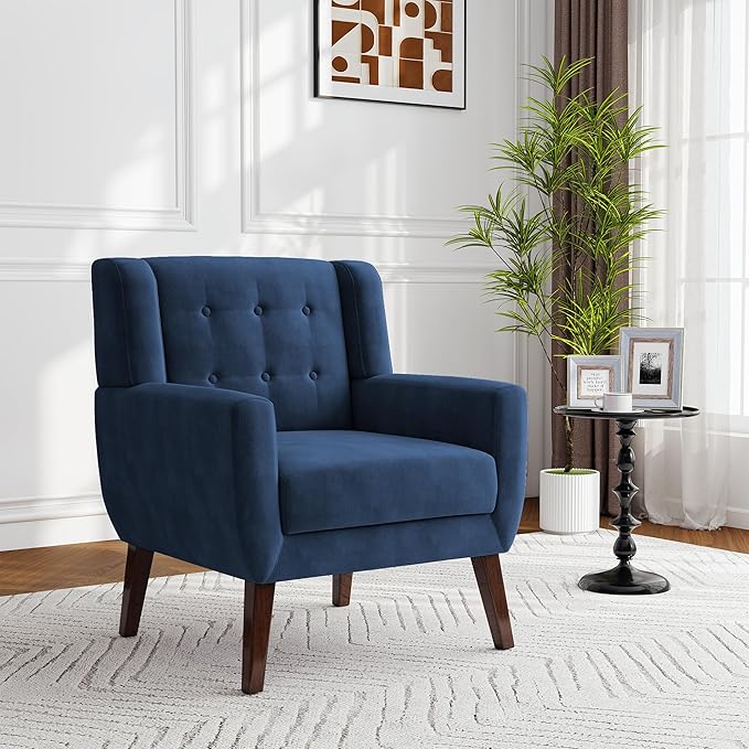 Lumibee Accent Chair, Modern Velevet Armchair for Living Room, Comfy Upholstered Arm Chair Tufted for Indoor Bedroom Office Room (Royal Blue Velvet)