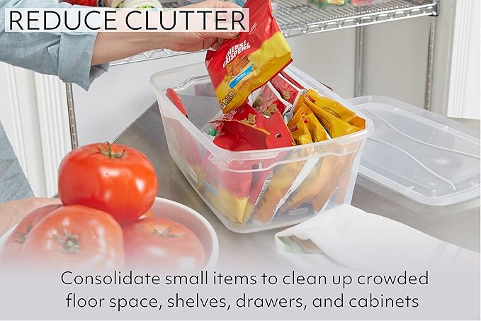 Rubbermaid Cleverstore 6 Qt Clear Storage Bins with Lids, 12-Pack, Stackable, BPA-Free, Made in USA