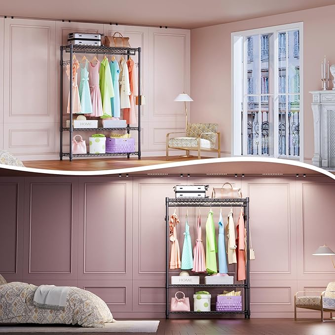 IZEUK 3 Tier Heavy Duty Garment Rack Wire Clothes Rack for Hanging Clothes, Metal Freestanding Closet Wardrobe Rack with 1 Rod and Side Hooks Dark Grey 15.7" D x 45.3" W x 72.4" H