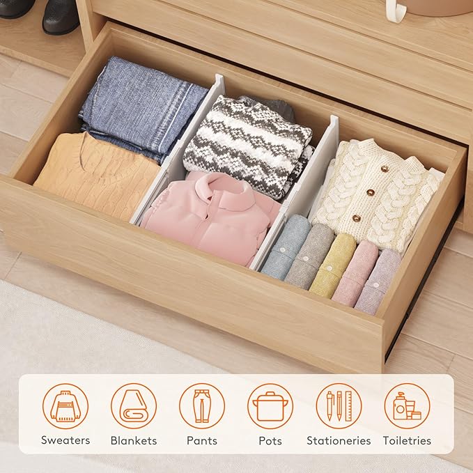 Lifewit 8 Pack Deep Drawer Dividers 8" High, 13.8-22.5" Adjustable Dresser Drawer Divider, Plastic Drawer Organizer for Clothes, Tall Drawers Separators for Dresser, Kitchen, Bedroom, Bathroom, Office