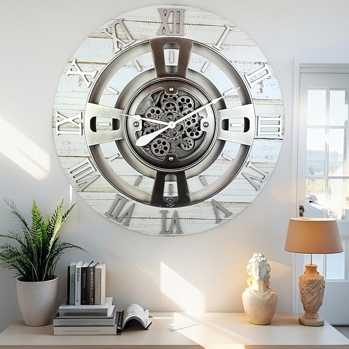 The Gears Clock Real Moving Gear Wall Clock England Line (Desert Beige, 24 inches (60 cm))