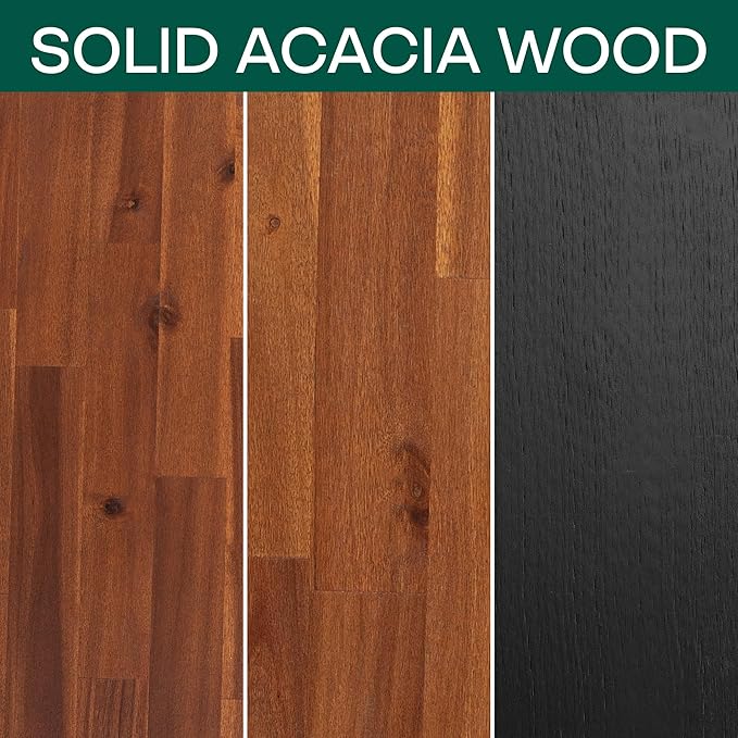 Acacia Callisto King Solid Wood Platform Bed Frame with Headboard – Gift Matching Nightstand Included, Mid-Century Modern, Black Ristretto, No Box Spring Needed, Sturdy, Easy Assembly