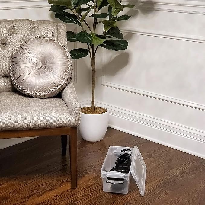 HOMZ 5-Pack Latching Lid, Clear Plastic Storage Organizer Bins, 7.5 Quart, Gray Latch - Stackable Organizing Containers for Home, Garage, and Office