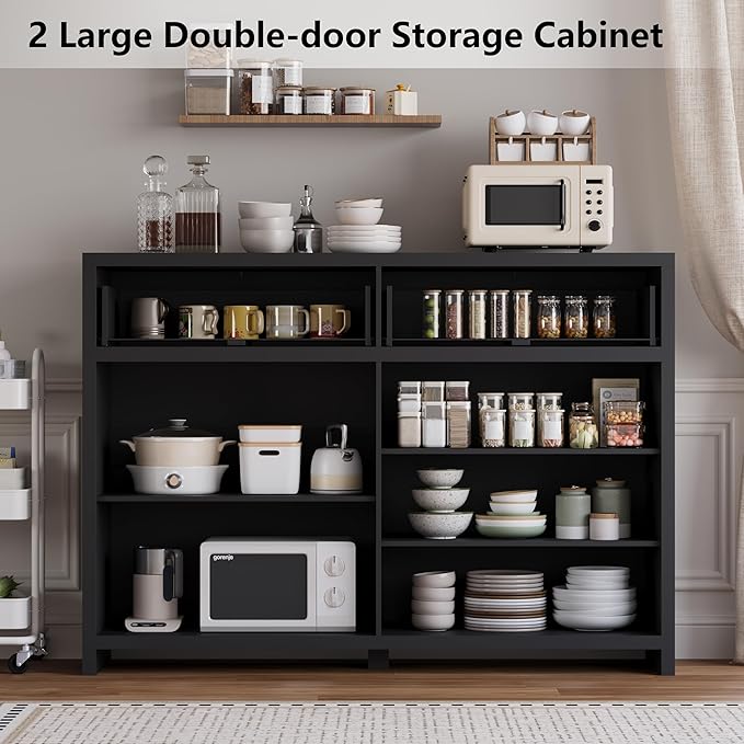 Fluted Sideboard Buffet Cabinet with Storage and Large Drawers, 55" W Credenza Storage Cabinet for Living Room or Entryway, 40'' H Farmhouse Buffet Table with Adjustable Shelves, Console Cabinet