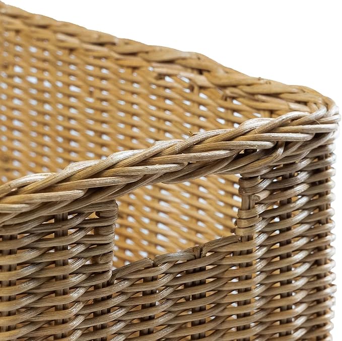 The Basket Lady Long Low Wicker Basket, Large, 25 in L x 11.5 in W x 7 in H, Sandstone