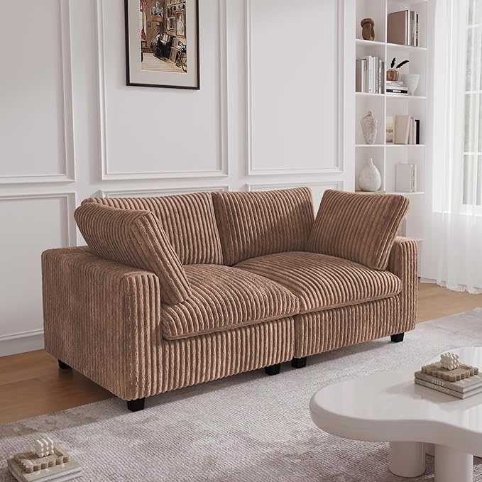 JACH 78" Deep Seat Sectional Couches, Convertable Sleeper Sofa for Living Room, Love Seat Couch, Sofa Covers Washable, Modular Sectional Sofas for Living Room, Apartment, Brown