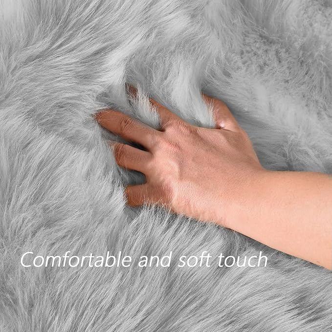 Latepis Runners 2x6 Grey Fur Faux Sheepskin Rug Washable Gray Area Rug Fluffy Fuzzy Rugs for Bedroom Runner Cushion Room Décor, Runner