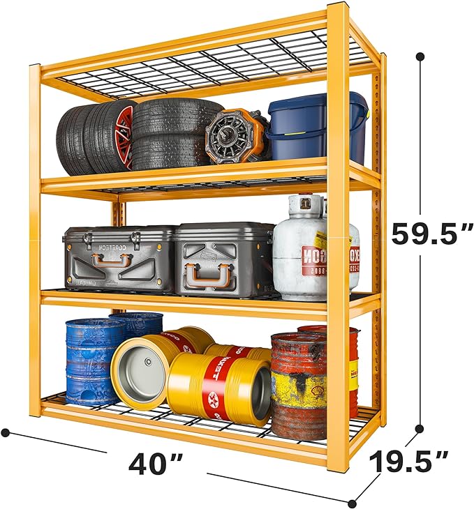 REIBII 40" W Garage Shelving 2240 LBS Storage Shelves Adjustable Heavy Duty Shelving 4 Tier Metal Shelves for Storage 59.5"H Metal Shelf for Pantry Basement Warehouse 40"W × 19.5"D × 59.5"H, 3 Pack