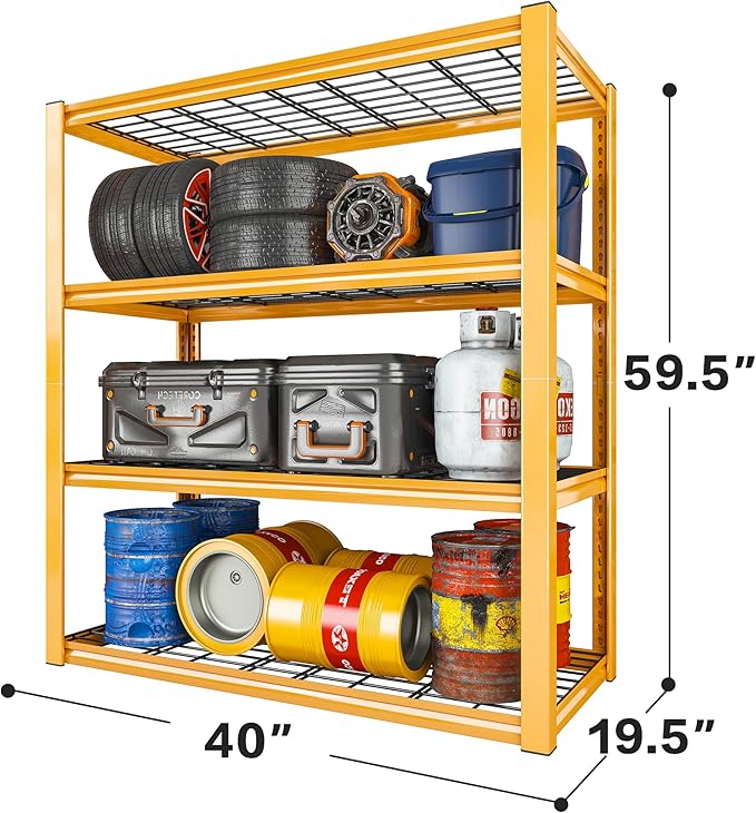 REIBII 40" W Garage Shelving 2240 LBS Storage Shelves Heavy Duty Metal Shelving 4 Tier Metal Shelves for Storage Adjustable Garage Shelf for Kitchen Pantry Warehouse Basement 40"W × 19.5"D × 59.5"H