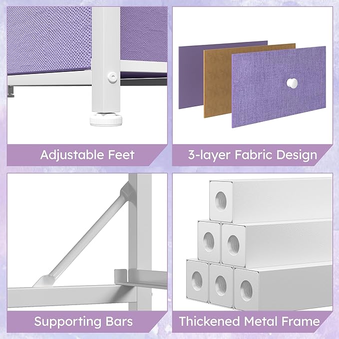 Dresser for Bedroom with 12 Drawers, Fabric Dressers & Chest of Drawers with Sturdy Metal Frame, Wood Top, for Woman, 40.6" W x 11.8" D x 44.5" H (Purple)